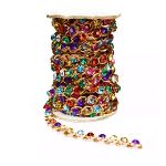 Декоративная цепочка металл Хай-тек 10мм со стразами, золото